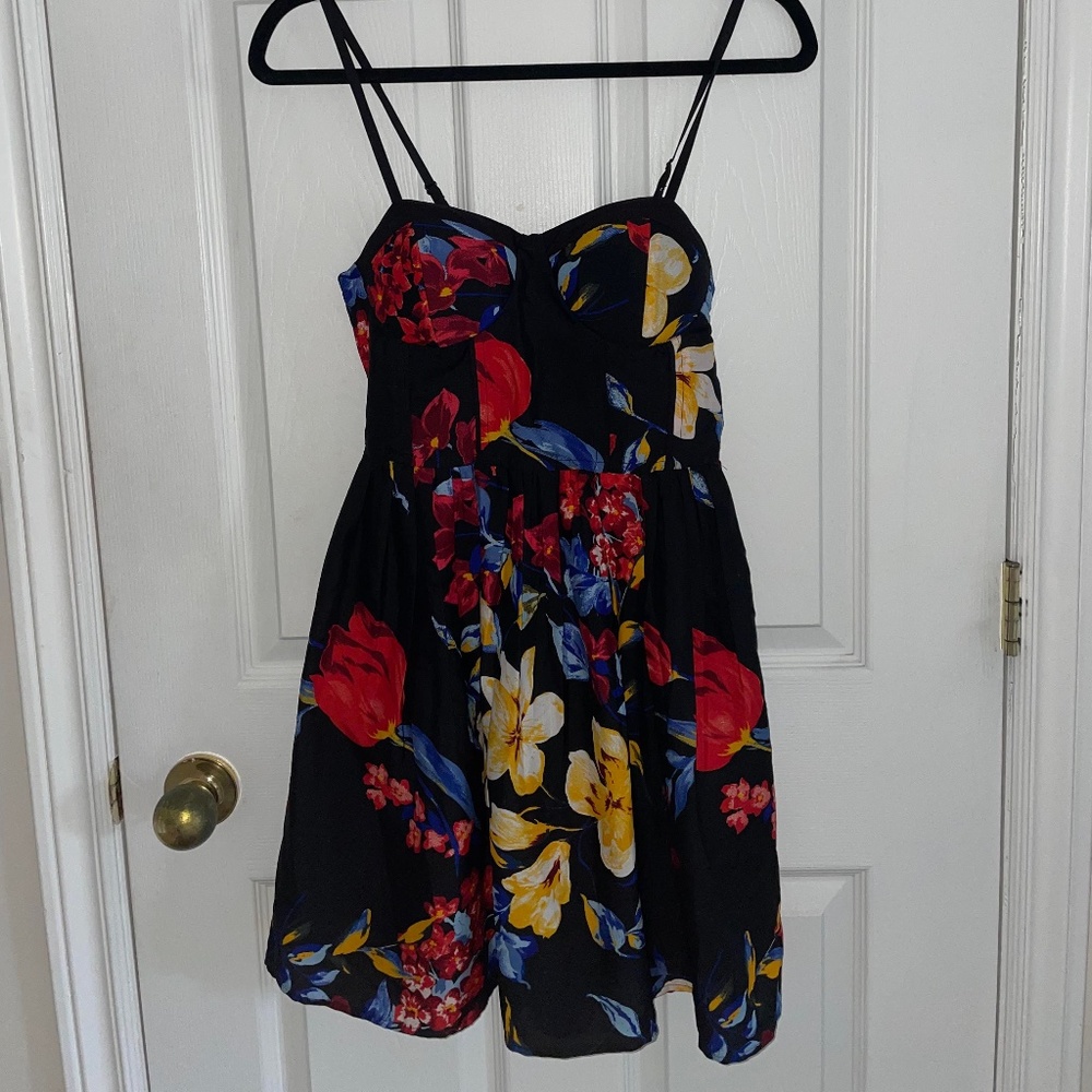 Black Floral Fit and Flare Dress